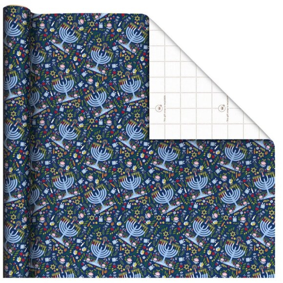 Hallmark Wrapping Paper Festive Hanukkah Collage Menorah 35 sq ft Roll Holiday - Picture 2 of 6
